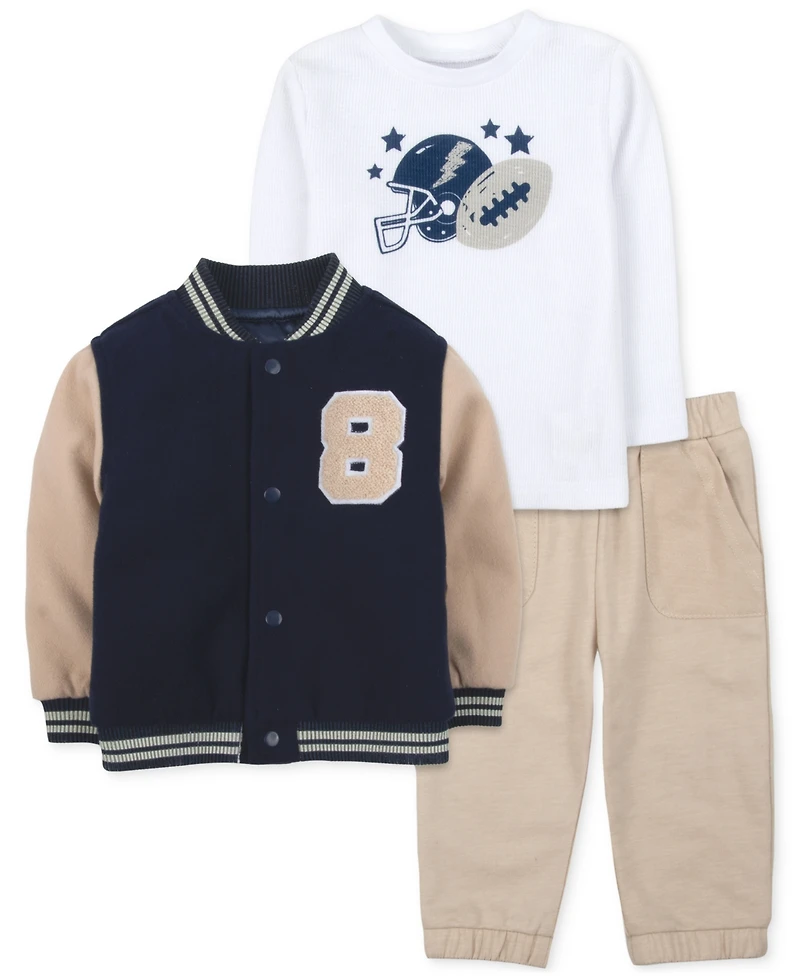 Baby Essentials Boys Varsity Jacket, Football T-Shirt & Pants, 3 Piece Set