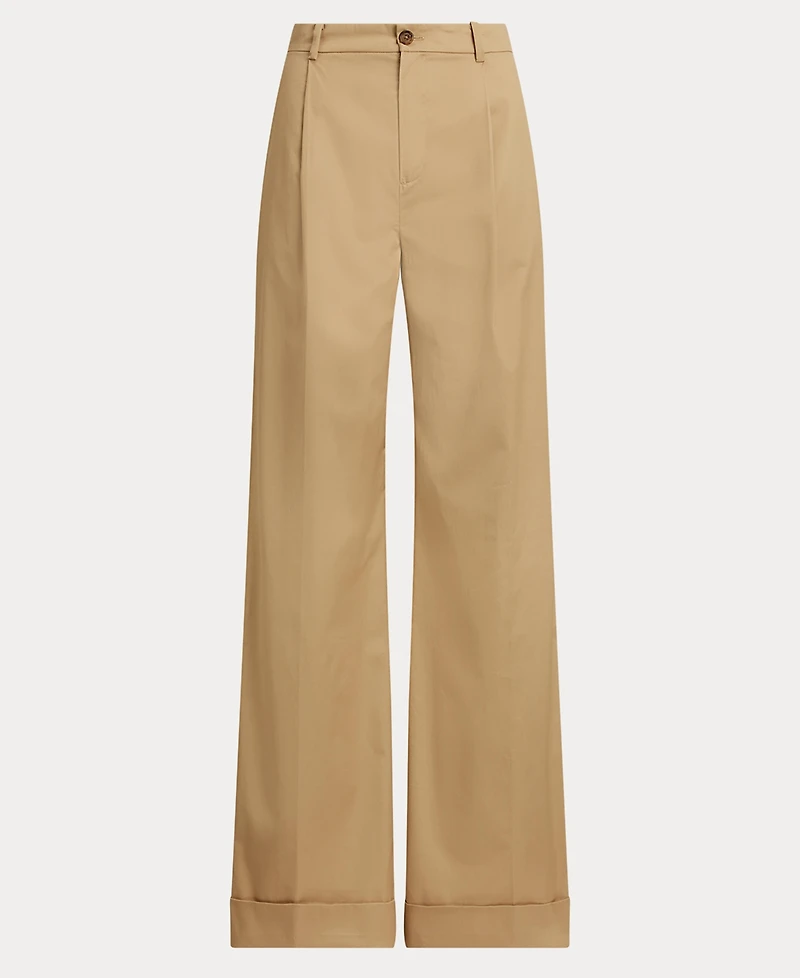 Lauren Ralph Women's Pleated Cotton Twill Wide-Leg Pants