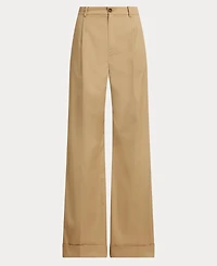 Lauren Ralph Women's Pleated Cotton Twill Wide-Leg Pants