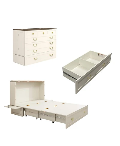 livelylodge Murphy Bed Cabinet with Drawer Includes Storage Cabinet, Twin Suit for Home Office, Full with Charging and Usb Port, Warm White Twin Murph