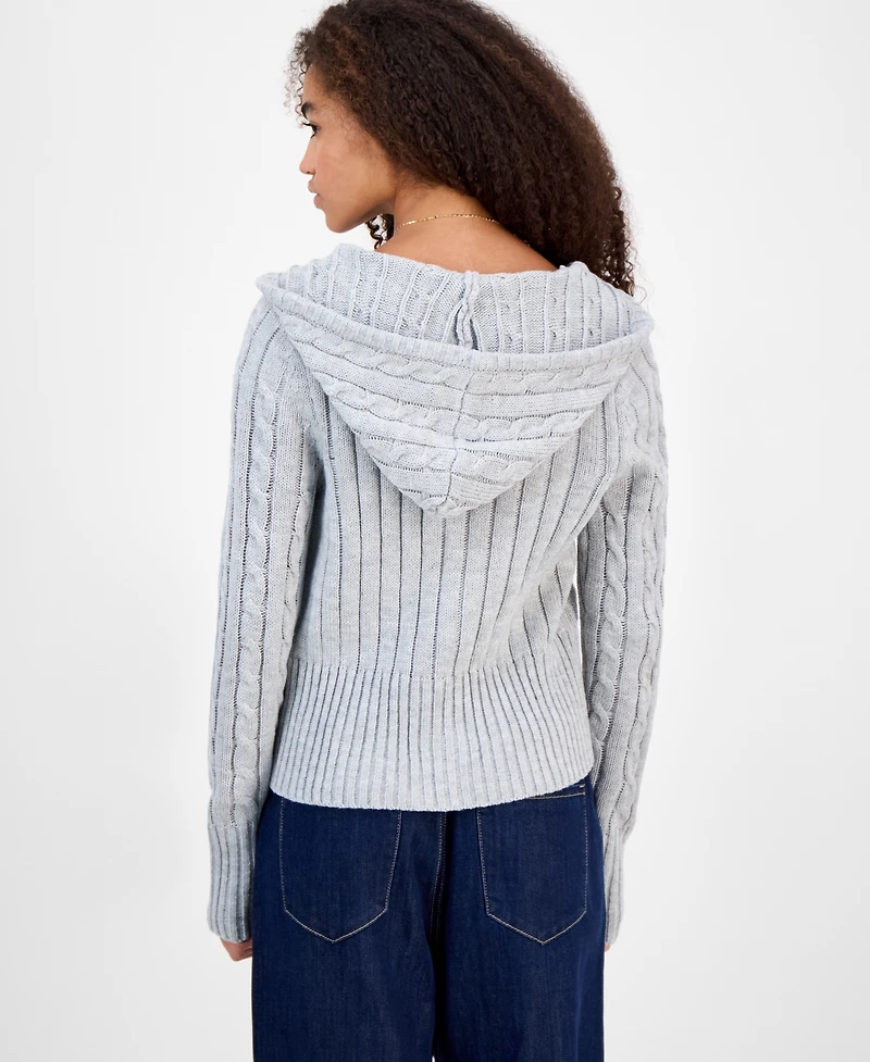 Hooked Up by Iot Juniors' Cable-Knit Zippered Hoodie
