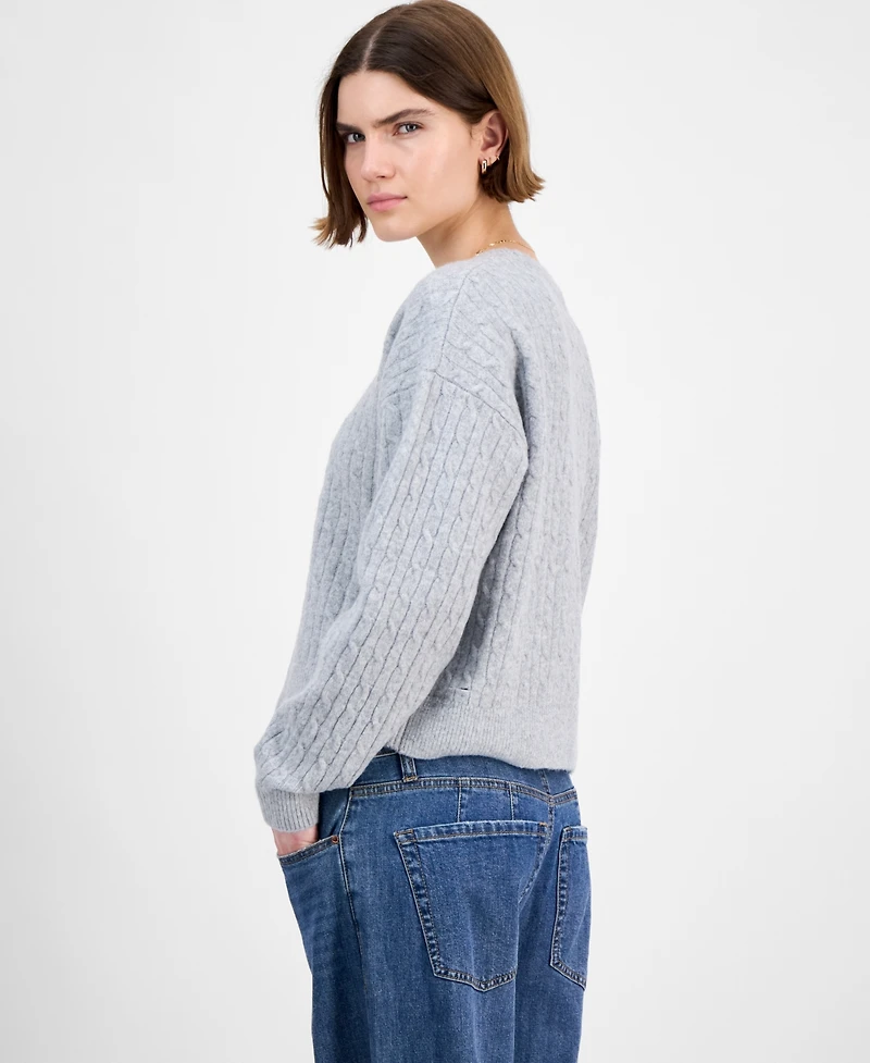 Hippie Rose Juniors' Cable-Knit Varsity Sweater