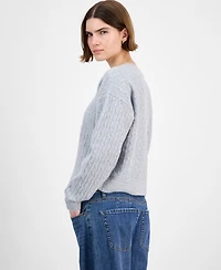 Hippie Rose Juniors' Cable-Knit Varsity Sweater