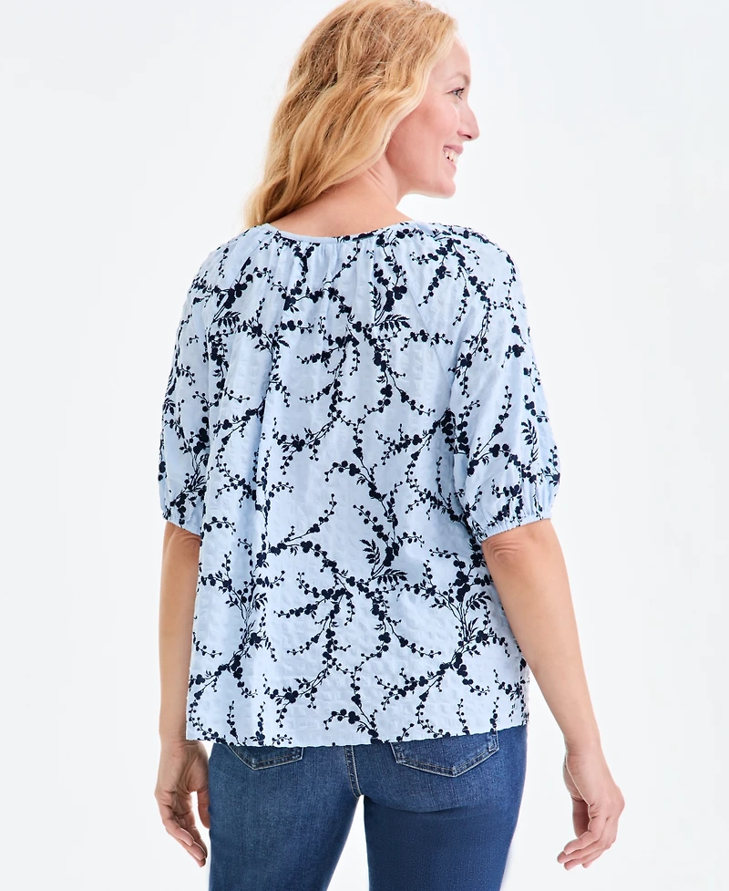 Style & Co Women's Printed Seersucker Split Neck Top, Macy's Exclusive
