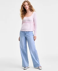 Madden Girl Juniors' Ultra 90s High-Rise Bow-Trim Jeans