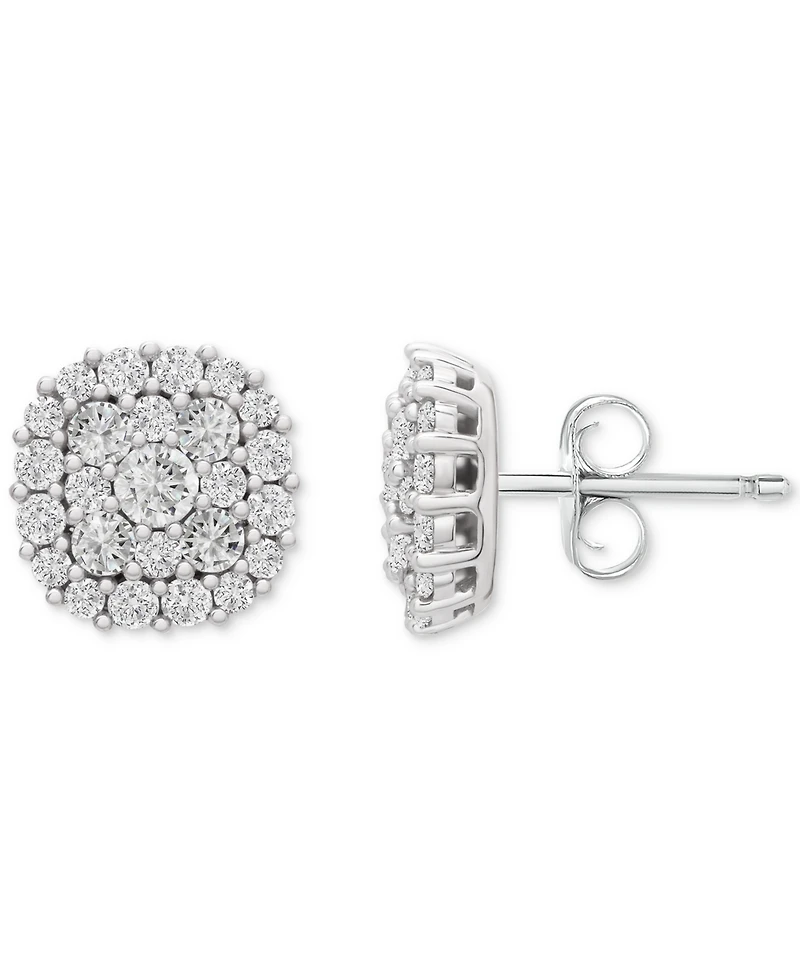 Wrapped in Love Diamond Halo Cluster Stud Earrings (2 ct. t.w.) in 14K White Gold, Exclusively at Macy's