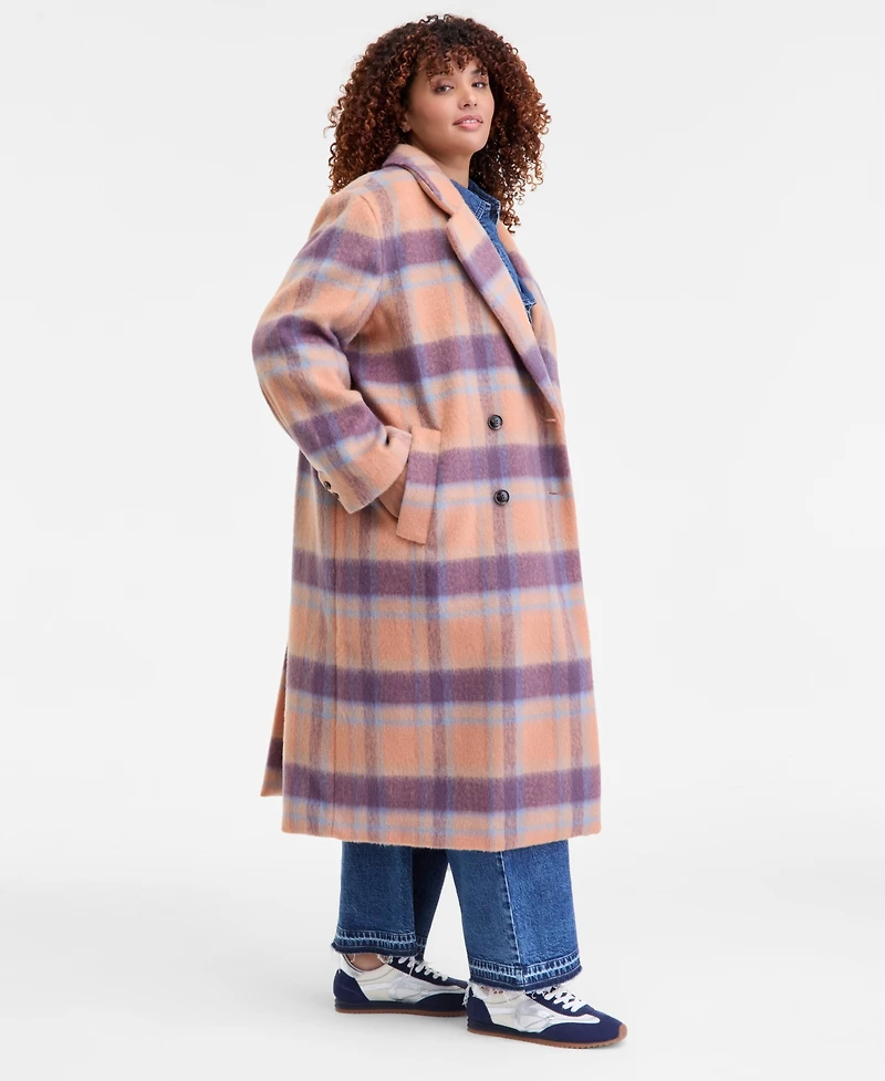 On 34th Trendy Plus Plaid Double-Breasted Coat, Macy's Exclusive