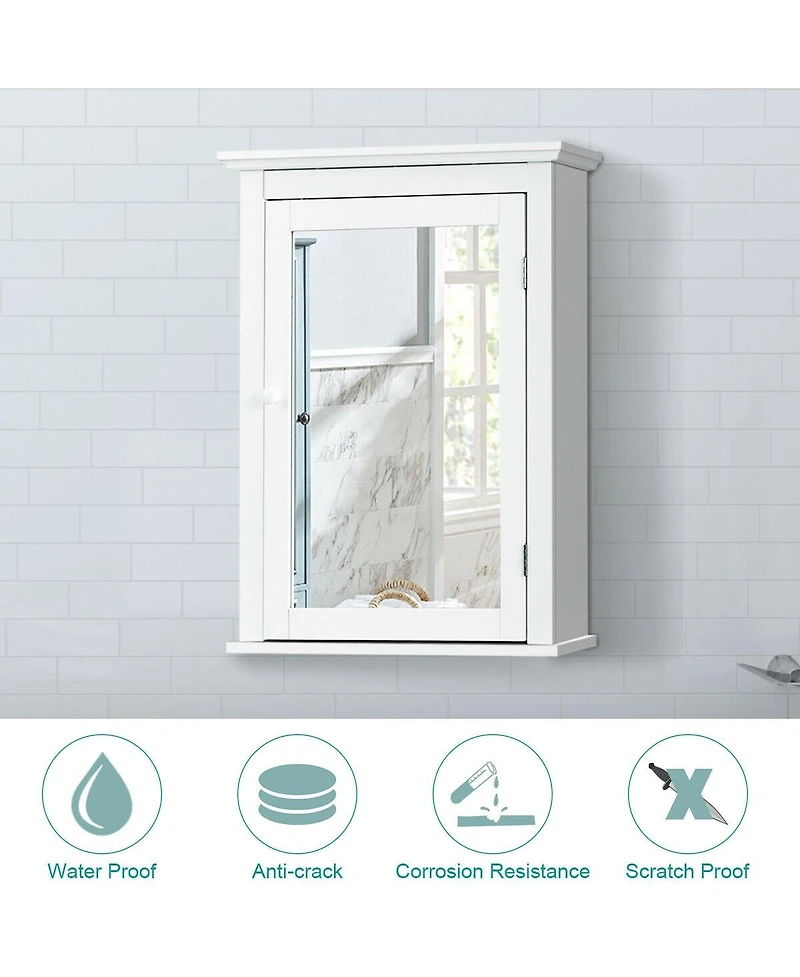 Wall Mount Bathroom Cabinet with One Mirror Single Door Adjustable Shelves Retro Handle