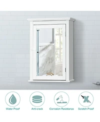 Wall Mount Bathroom Cabinet with One Mirror Single Door Adjustable Shelves Retro Handle