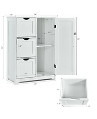 Volenca Bathroom Floor Cabinet Side Storage Cabinet with 3 Drawers and 1 Cupboard