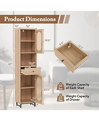 Volenca 67 Inch Tall Bathroom Cabinet Pe Rattan Floor Cabinet with 2 Doors