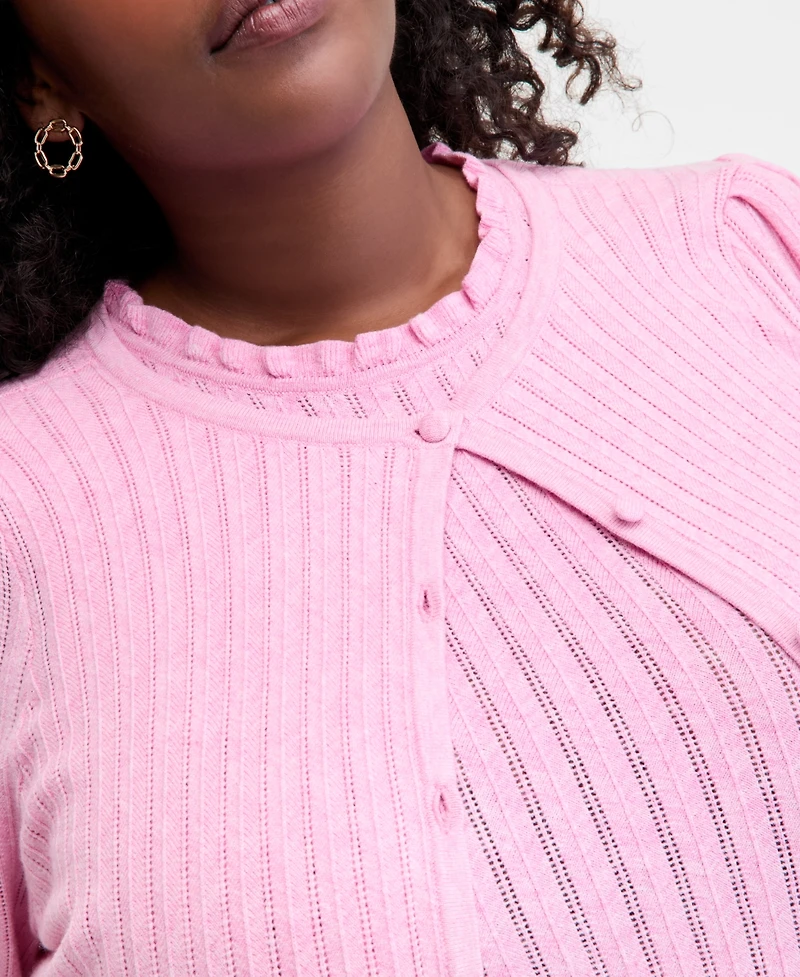 On 34th Trendy Plus Puff-Shoulder Pointelle Cardigan, Macy's Exclusive