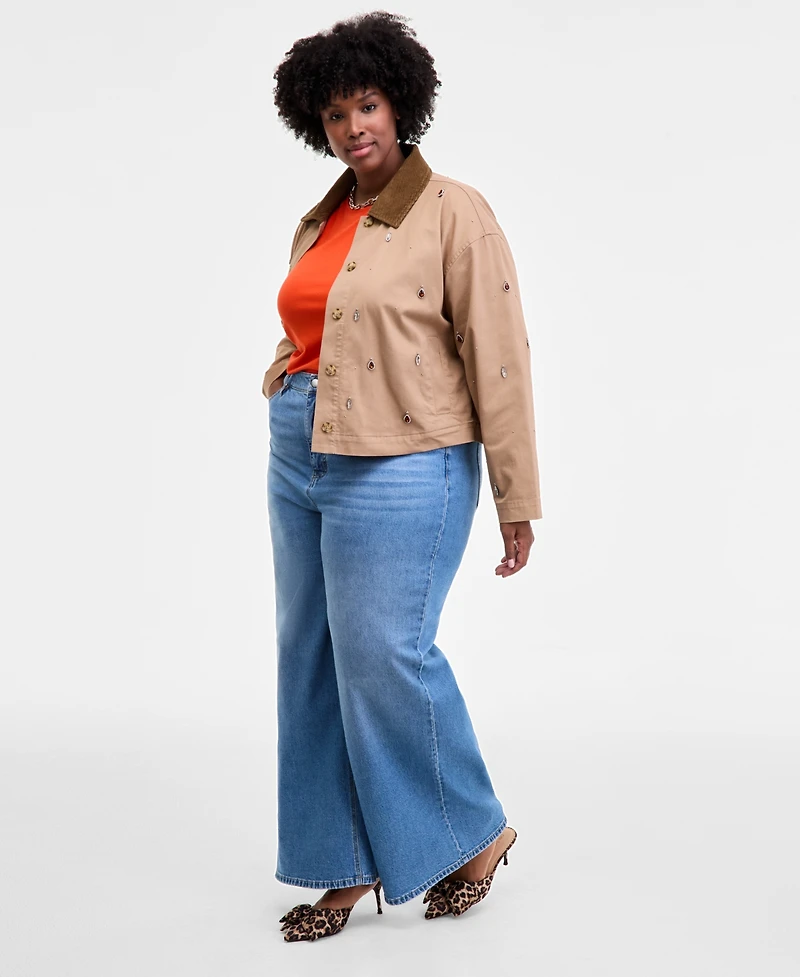 On 34th Trendy Plus Embellished Corduroy-Collar Jacket, Macy's Exclusive
