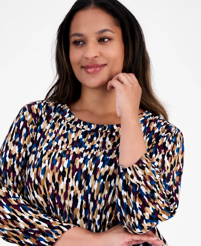 Ak Anne Klein Plus Printed Asymmetric-Hem Tunic