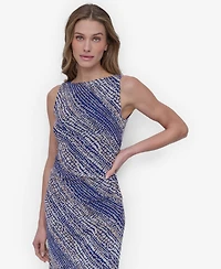 Dkny Women's Printed Ruched Sleeveless Midi Dress