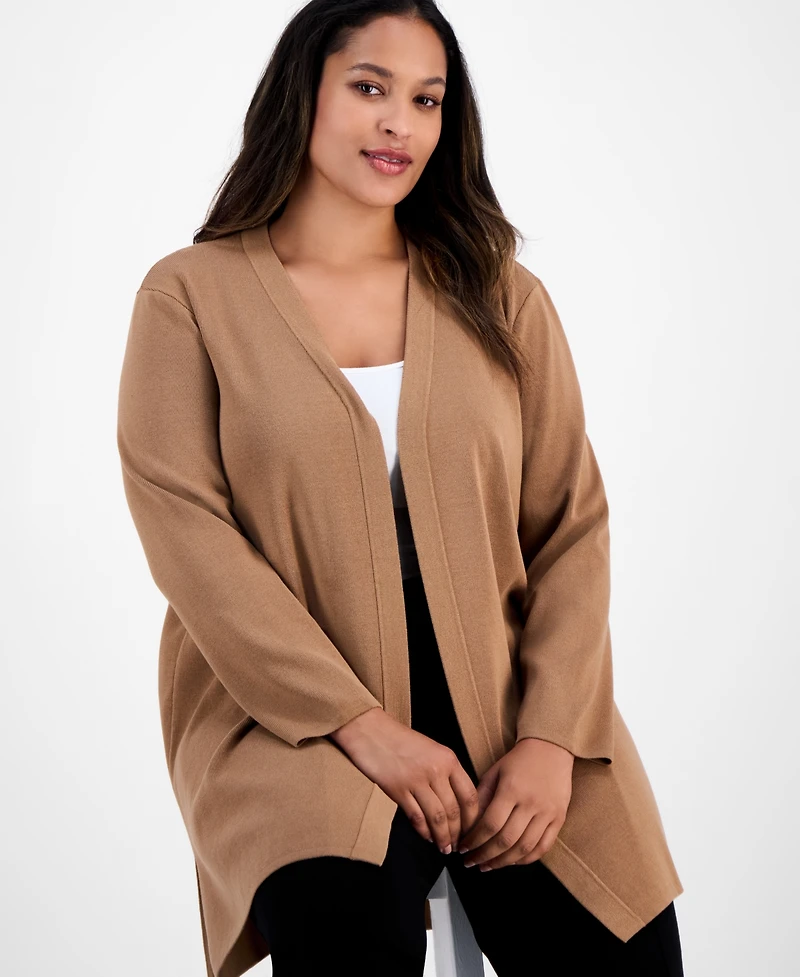 Ak Anne Klein Plus Kissing-Front Side-Slit Cardigan