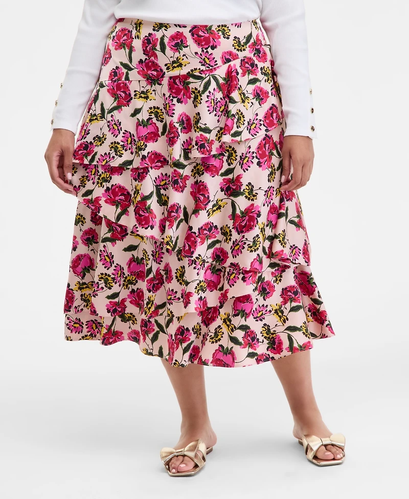 On 34th Trendy Plus Floral-Print Tiered Midi Skirt, Macy's Exclusive