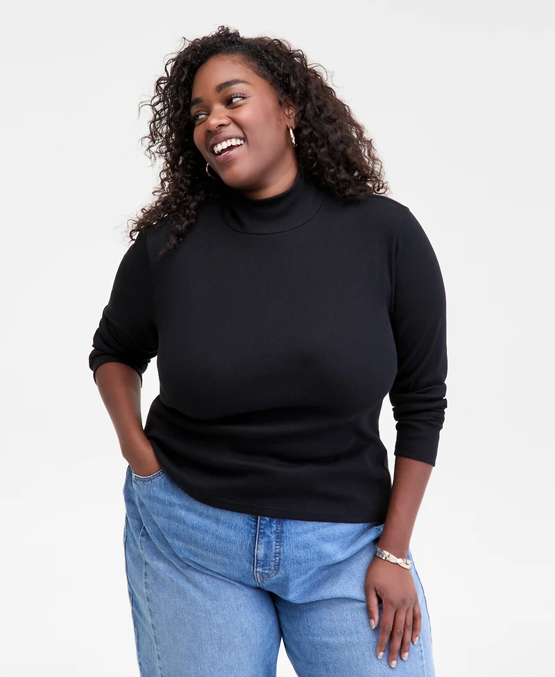 On 34th Trendy Plus Size Mock Neck Micro-Rib Top, Macy's Exclusive