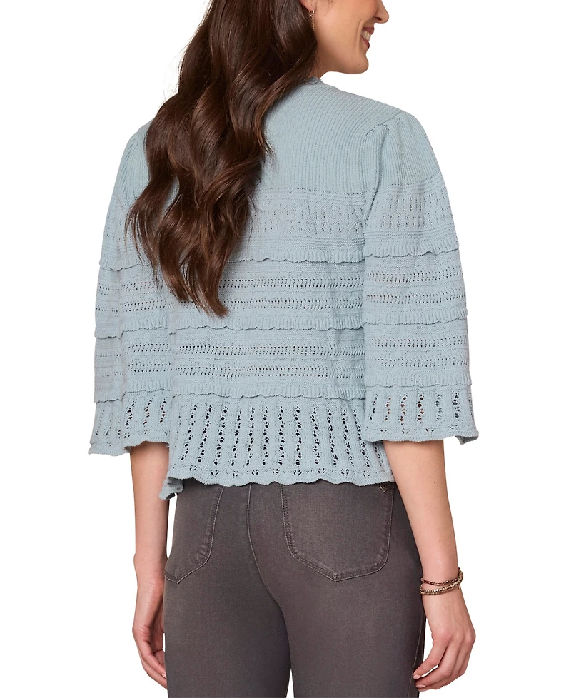 Democracy Women's Cotton Round-Neck Bell-Sleeve Sweater