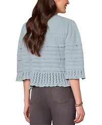 Democracy Women's Cotton Round-Neck Bell-Sleeve Sweater