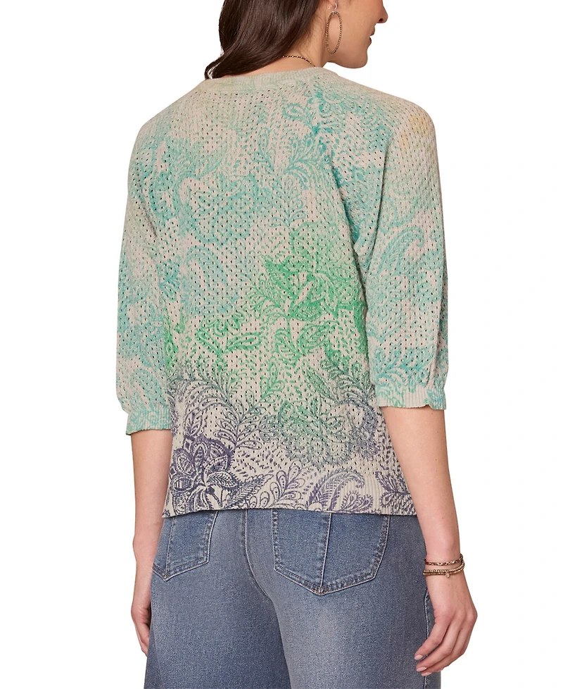 Democracy Women's Printed Round-Neck Dolman-Sleeve Sweater