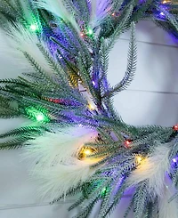 Nearly Natural 24" Artificial Balsam Fir Pine and Pampas Wreath Led Lights