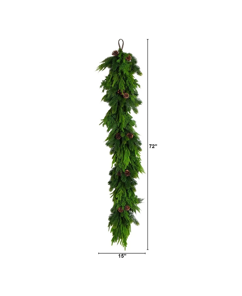Nearly Natural 6" Artificial Pine and Norfolk Garland with Pinecones