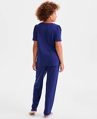 Charter Club Women's Short-Sleeve Pointelle Knit Pajama Set