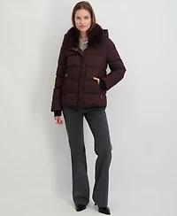 Tahari Women's Faux-Fur-Collar Hooded Puffer Coat