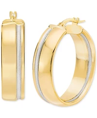 Polished Striped Small Hoop Earrings in 14k Two-Tone Gold, 0.75"