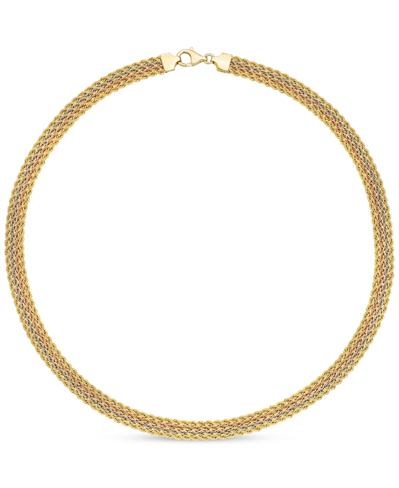 Four-Row Rope Link Chain 18" Collar Necklace in 14k Tricolor Gold