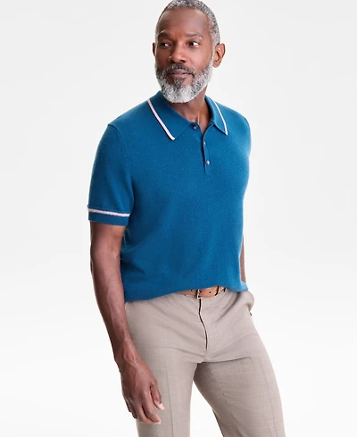 Club Room Men's Regular-Fit Tipped 100% Cashmere Sweater Polo Shirt, Macy's Exclusive