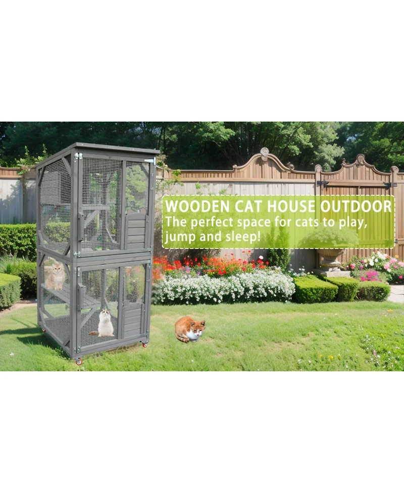 Streamdale Furniture Catio Large Wooden Cat House on Wheels