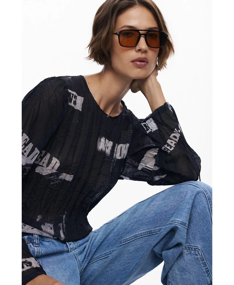 Desigual Women's Newspaper pleated blouse
