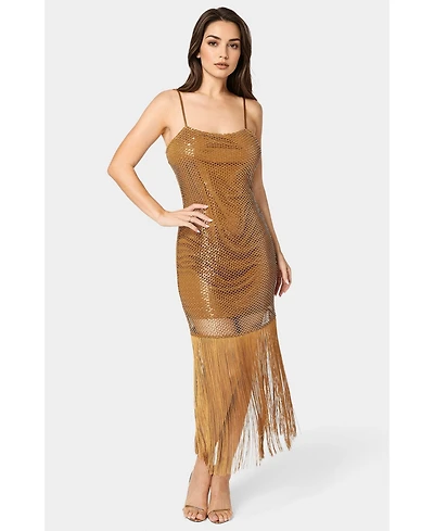 Bebe Women's Sequin Crochet Fringe Dress