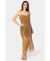Bebe Women's Sequin Crochet Fringe Dress