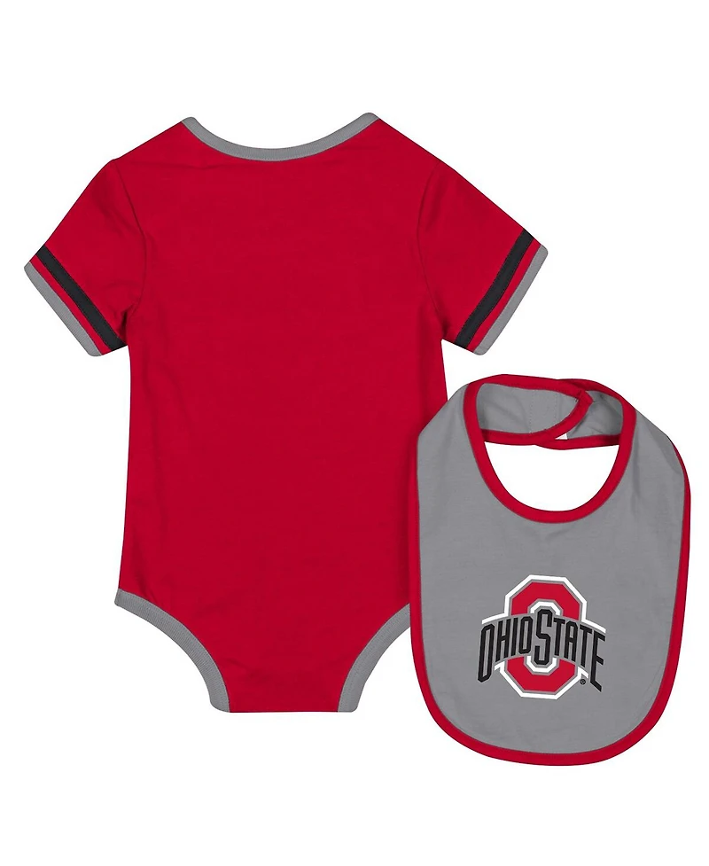 Colosseum Baby Boys and Girls Scarlet Ohio State Buckeyes Bodysuit with Bib Set