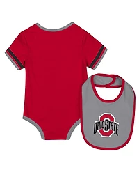 Colosseum Baby Boys and Girls Scarlet Ohio State Buckeyes Bodysuit with Bib Set