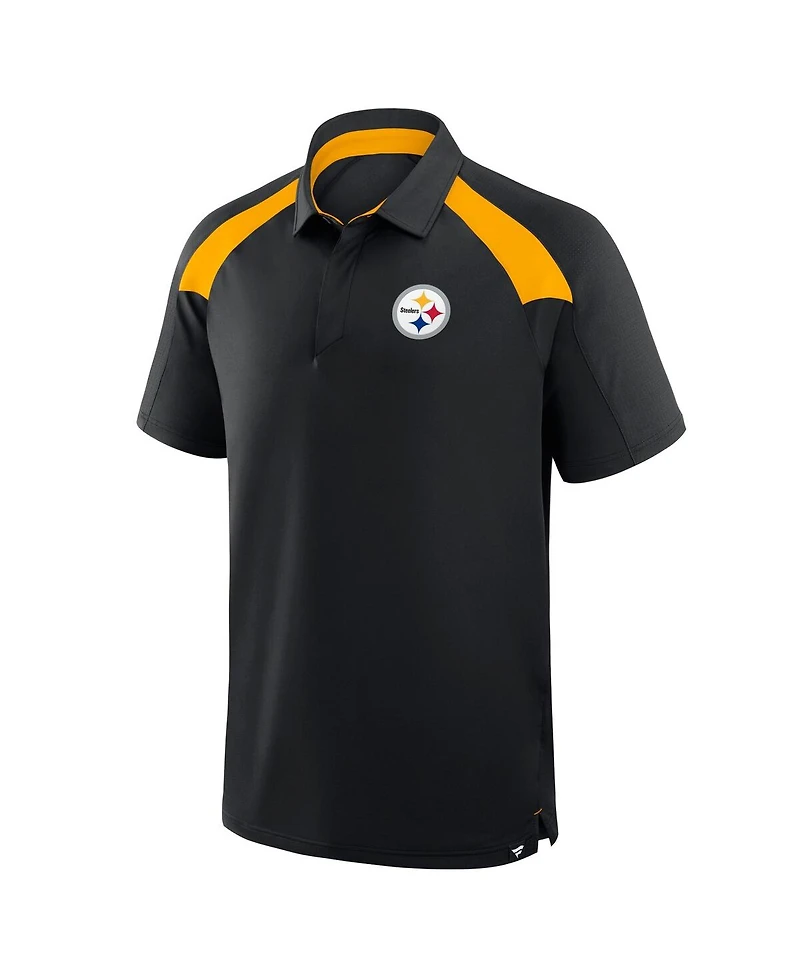 Fanatics Men's Black Pittsburgh Steelers Back Around Raglan Polo Shirt