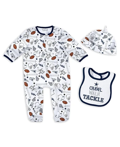 Wear by Erin Andrews Baby Boys and Girls Dallas Cowboys Sleep Play with Bib and Fun Hat Set