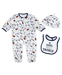 Wear by Erin Andrews Baby Boys and Girls Dallas Cowboys Sleep Play with Bib and Fun Hat Set
