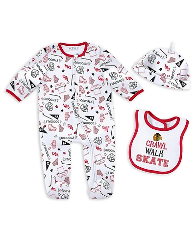 Wear by Erin Andrews Baby Boys and Girls Chicago Blackhawks Sleep Play Sleeper with Bib Set