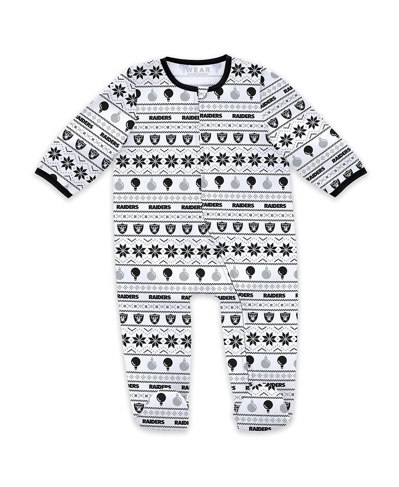 Wear by Erin Andrews Baby Boys and Girls Las Vegas Raiders Allover Print Full-Zip Sleeper with Bib Set