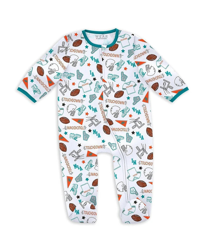 Wear by Erin Andrews Baby Boys and Girls Miami Dolphins Sleep Play with Bib Fun Hat Set