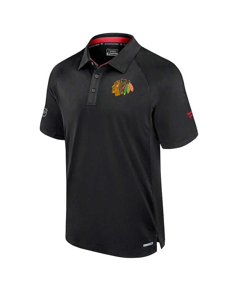 Fanatics Men's Black Chicago Blackhawks Authentic Pro Rink Raglan Polo Shirt
