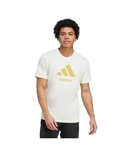 Adidas Men's Cream Cr Flamengo Three-Stripes Wordmark T-Shirt