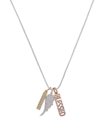 Unwritten Fine Silver Plated Crystal Wing Blessed Charm Short Pendant Necklace