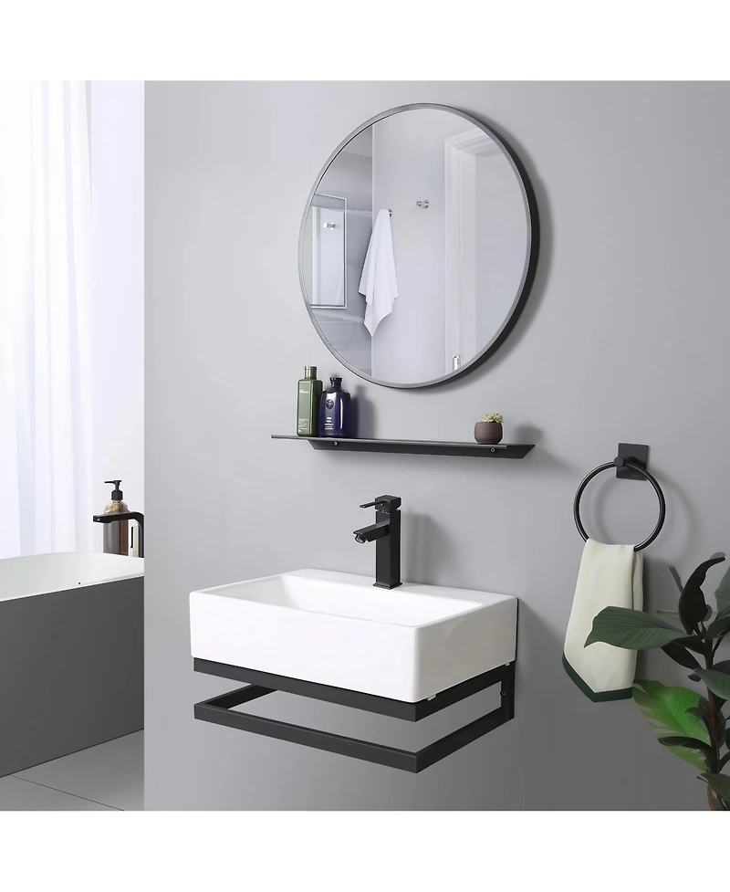 Aquaterior Wall Mount Ceramic Sink w/ One Hold Bathroom Faucet Single Handle Orb