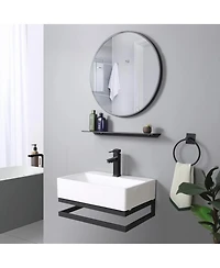 Aquaterior Wall Mount Ceramic Sink w/ One Hold Bathroom Faucet Single Handle Orb