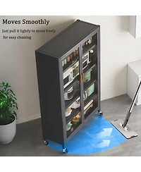 Streamdale Furniture 65" Kitchen Pantry Cabinet with Transparent Door & Wheels Gray